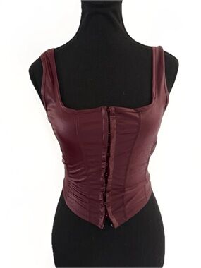 NWT CS Clothing LA Burgundy Faux Leather Corset Crop Top Size S